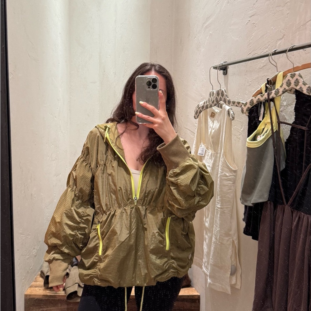 Free People Olive Windbreaker with Neon Details